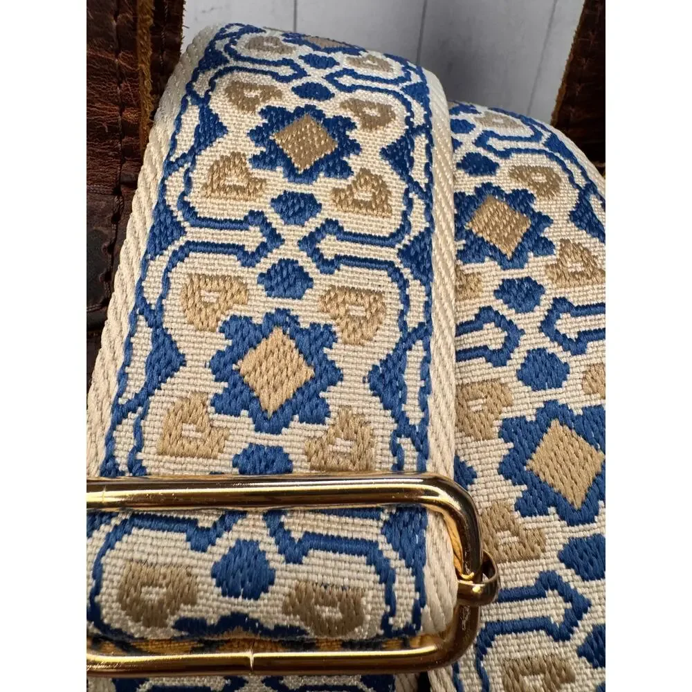 Beige Blue Purse Strap Wide Bag Strap Boho Crossbody Purse Strap